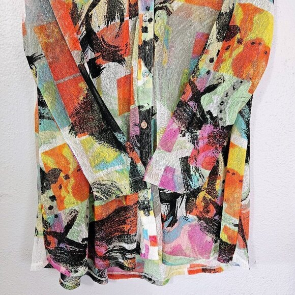 ALI MILES MULTICOLORED ABSTRACT PRINT SEMI SHEER BOHO BLOUSE WITH CAMI SIZE S - Picture 6 of 8